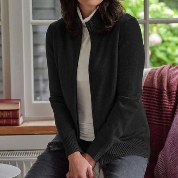 WoolOvers 100% Wool Full Zip Women’s Knit Cardigan Black Size Large - Picture 1 of 7